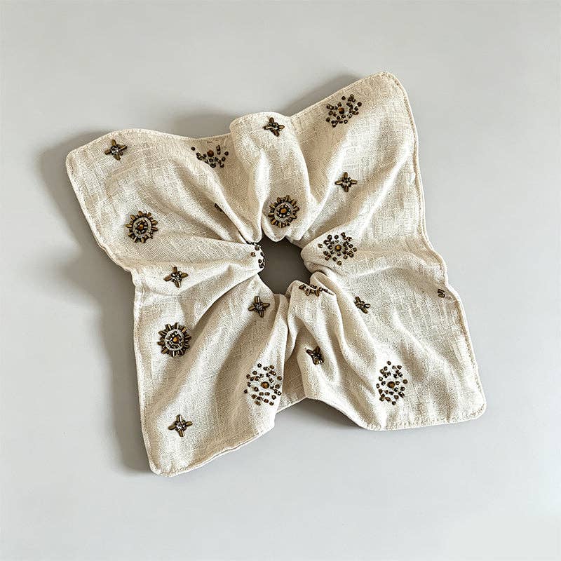 Natural Beaded Sequin Oversized Scrunchie
