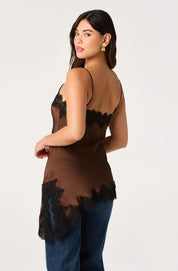 Laura Lace Trim Asymmetric Top